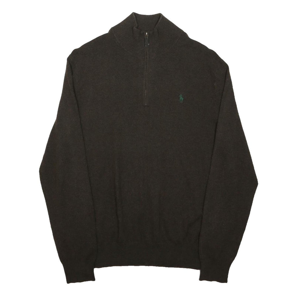 POLO RALPH LAUREN Mens Black 1/4 Zip Pullover L Cotton Blend Jersey Relaxed Fit