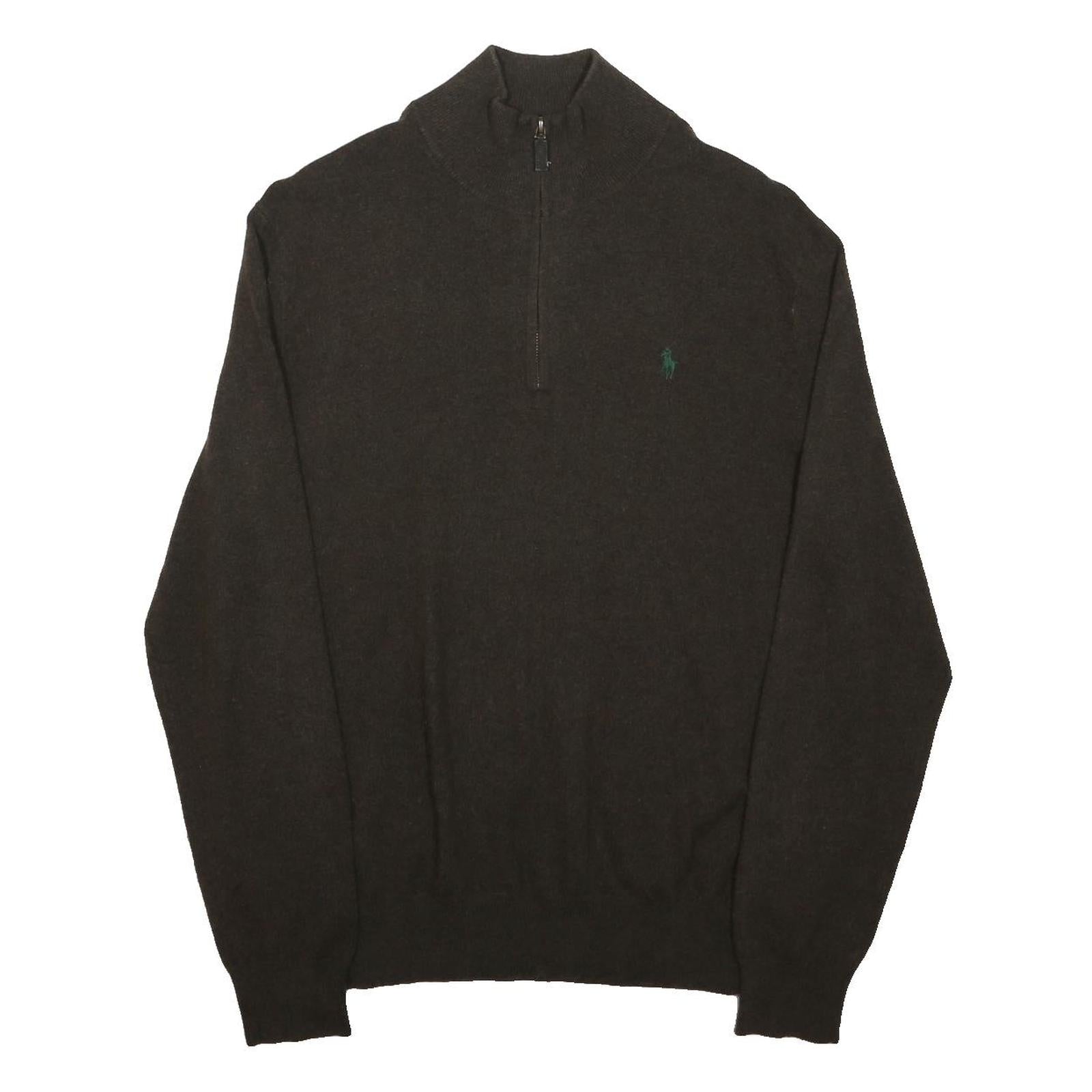 POLO RALPH LAUREN Mens Black 1/4 Zip Pullover L Cotton Blend Jersey Relaxed Fit