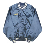 KING LOWIE Mens Navy Blue Varsity Jacket L Nylon Plain Button Closure Retro