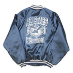 KING LOWIE Mens Navy Blue Varsity Jacket L Nylon Plain Button Closure Retro