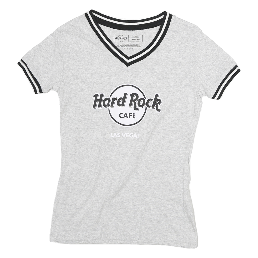 HARD ROCK CAFE Womens Grey & Black Graphic T-Shirt XS Short Sleeve V-Neck Casual