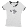 HARD ROCK CAFE Womens Grey & Black Graphic T-Shirt XS Short Sleeve V-Neck Casual