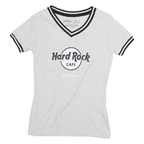 HARD ROCK CAFE Womens Grey & Black Graphic T-Shirt XS Short Sleeve V-Neck Casual