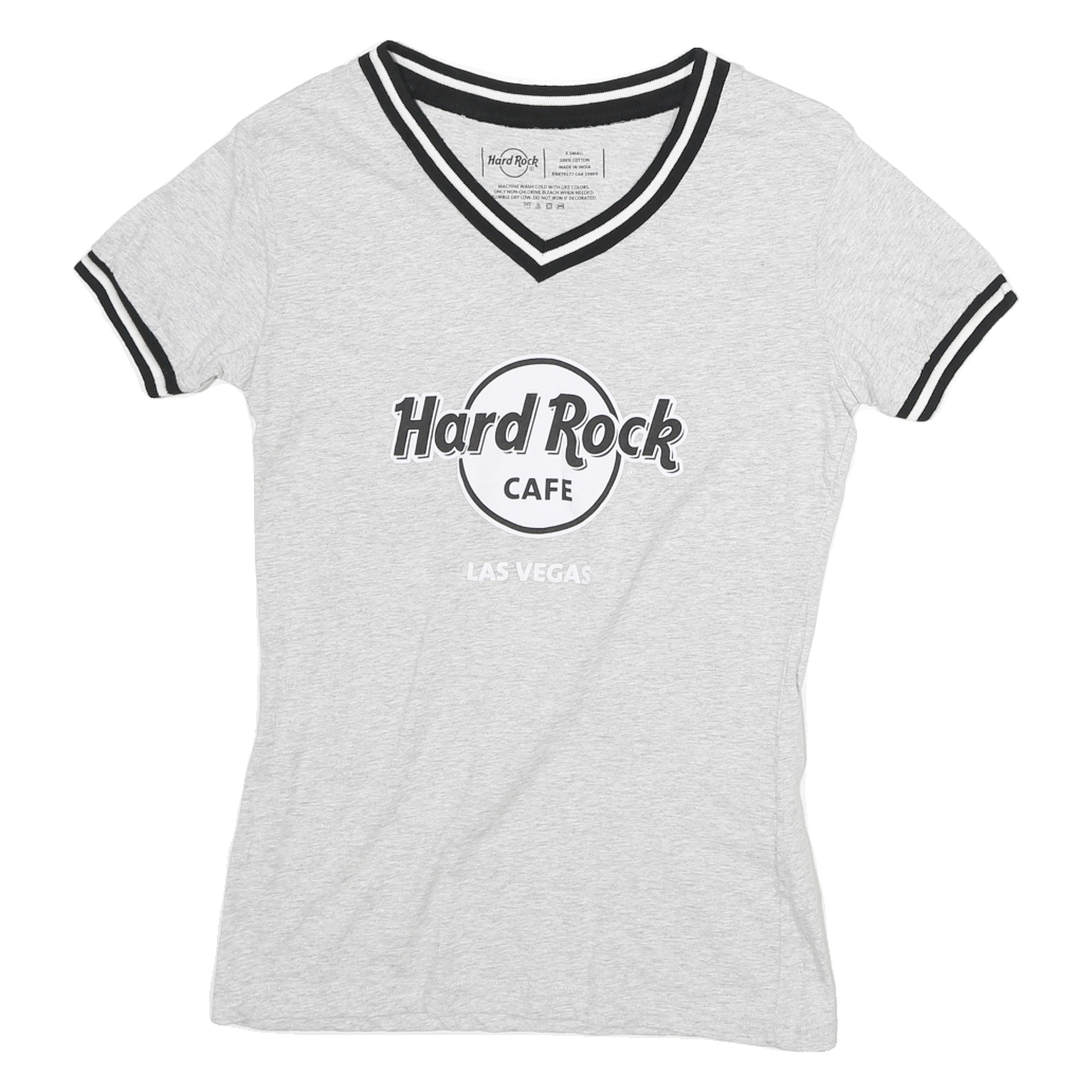HARD ROCK CAFE Womens Grey & Black Graphic T-Shirt XS Short Sleeve V-Neck Casual