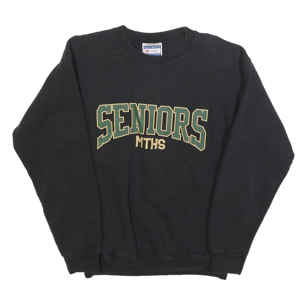 HANES Mens Black Seniors & Green Print Crew Neck Sweatshirt S Cotton Blend