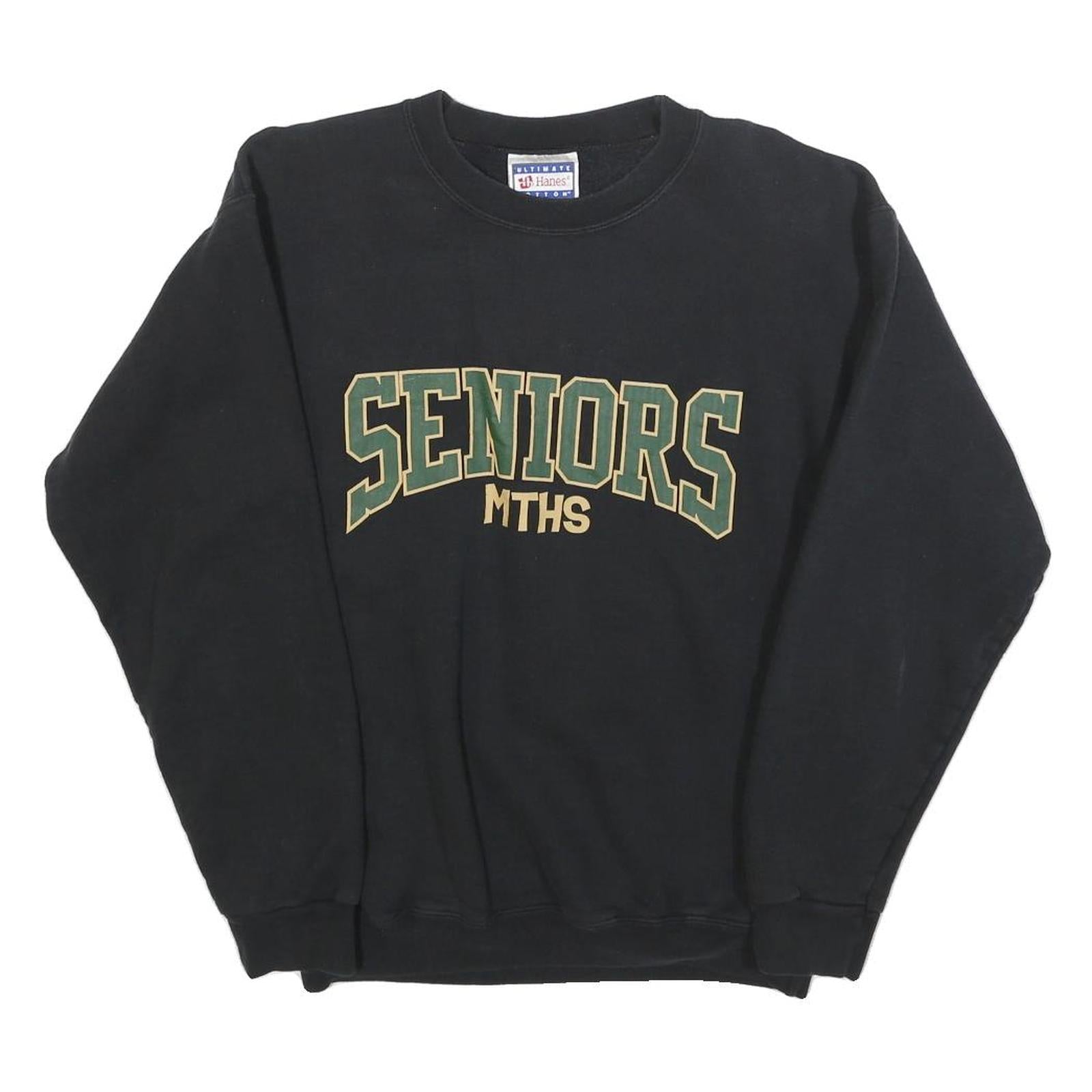 HANES Mens Black Seniors & Green Print Crew Neck Sweatshirt S Cotton Blend