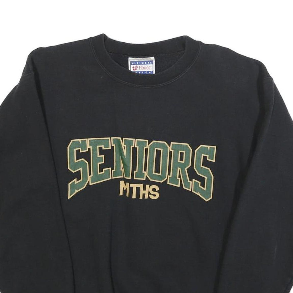 HANES Mens Black Seniors & Green Print Crew Neck Sweatshirt S Cotton Blend