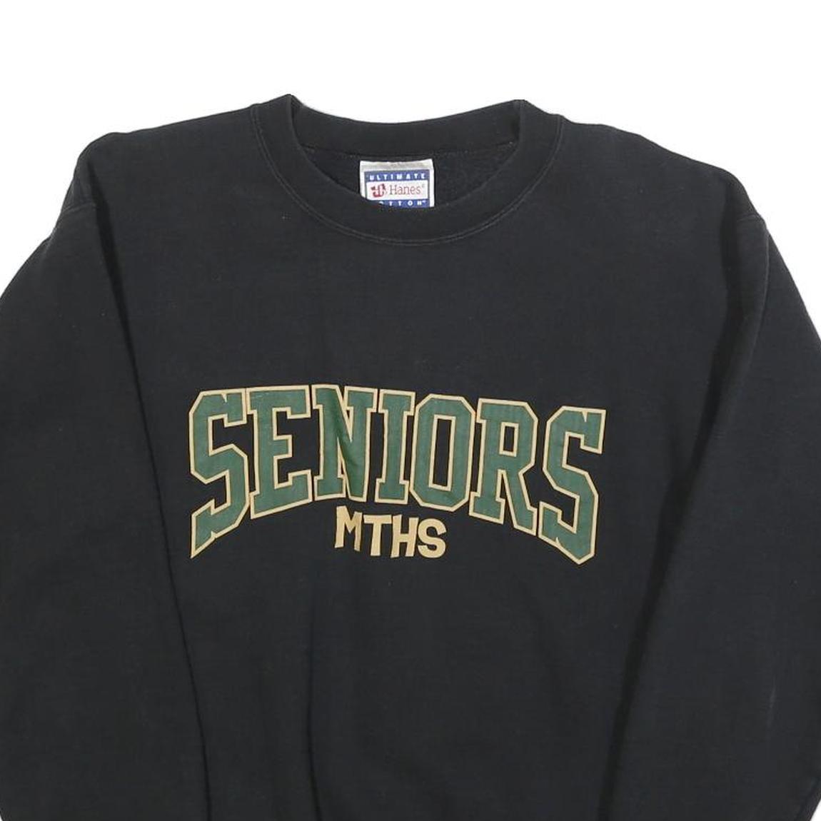 HANES Mens Black Seniors & Green Print Crew Neck Sweatshirt S Cotton Blend