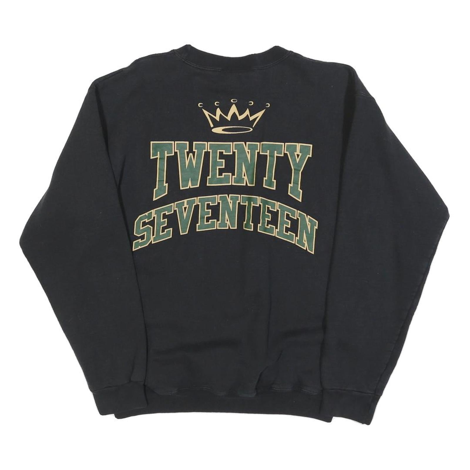 HANES Mens Black Seniors & Green Print Crew Neck Sweatshirt S Cotton Blend