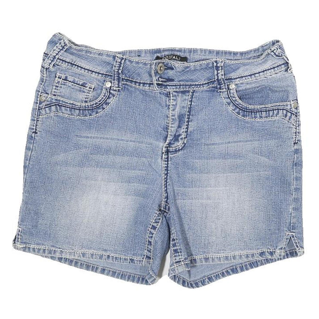ROZ AND ALI Womens Shorts Blue Casual L W30 Embroidered Pocket Detail