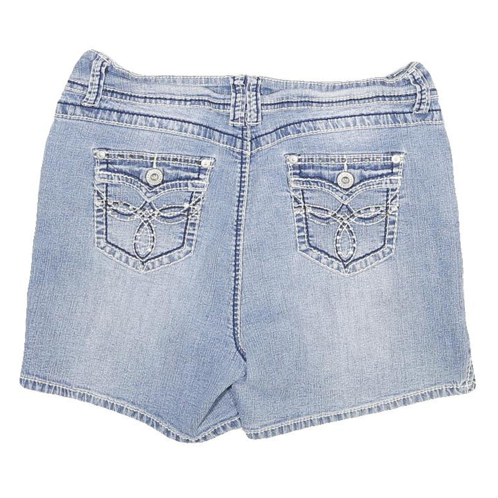 ROZ AND ALI Womens Shorts Blue Casual L W30 Embroidered Pocket Detail