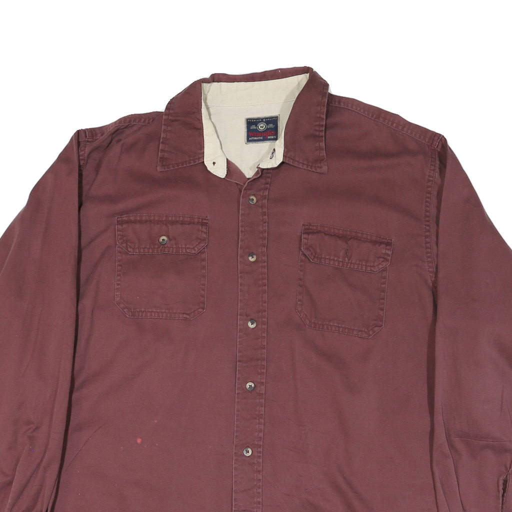 WRANGLER Mens Maroon Cotton Blend Shirt XL Long Sleeve Workwear Casual
