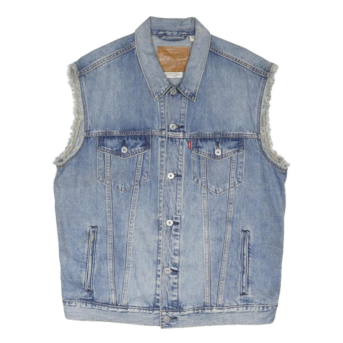 LEVI'S Mens Blue Denim Sleeveless Jacket M Cotton Blend Button Closure Casual