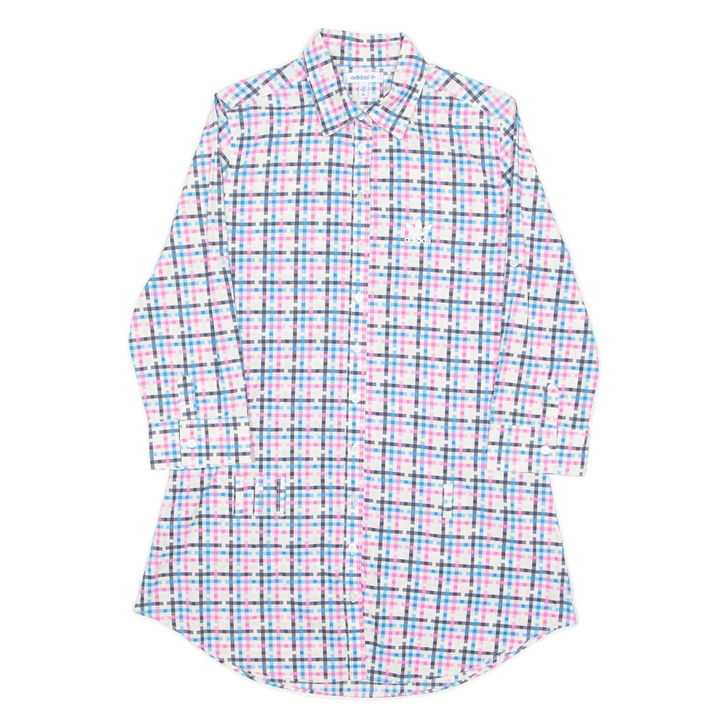ADIDAS ORIGINALS Long Womens Shirt Pink Check 3/4 Sleeve S