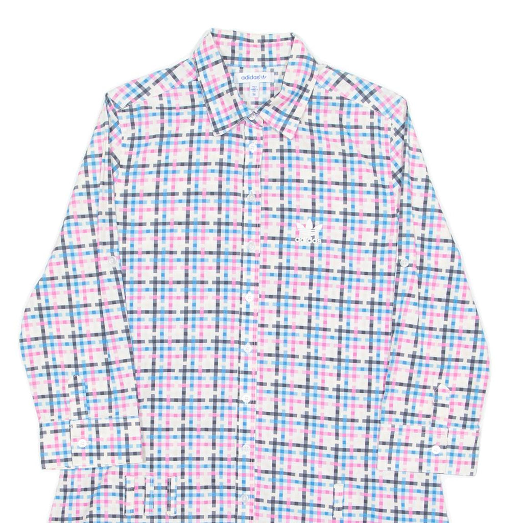 ADIDAS ORIGINALS Long Womens Shirt Pink Check 3/4 Sleeve S