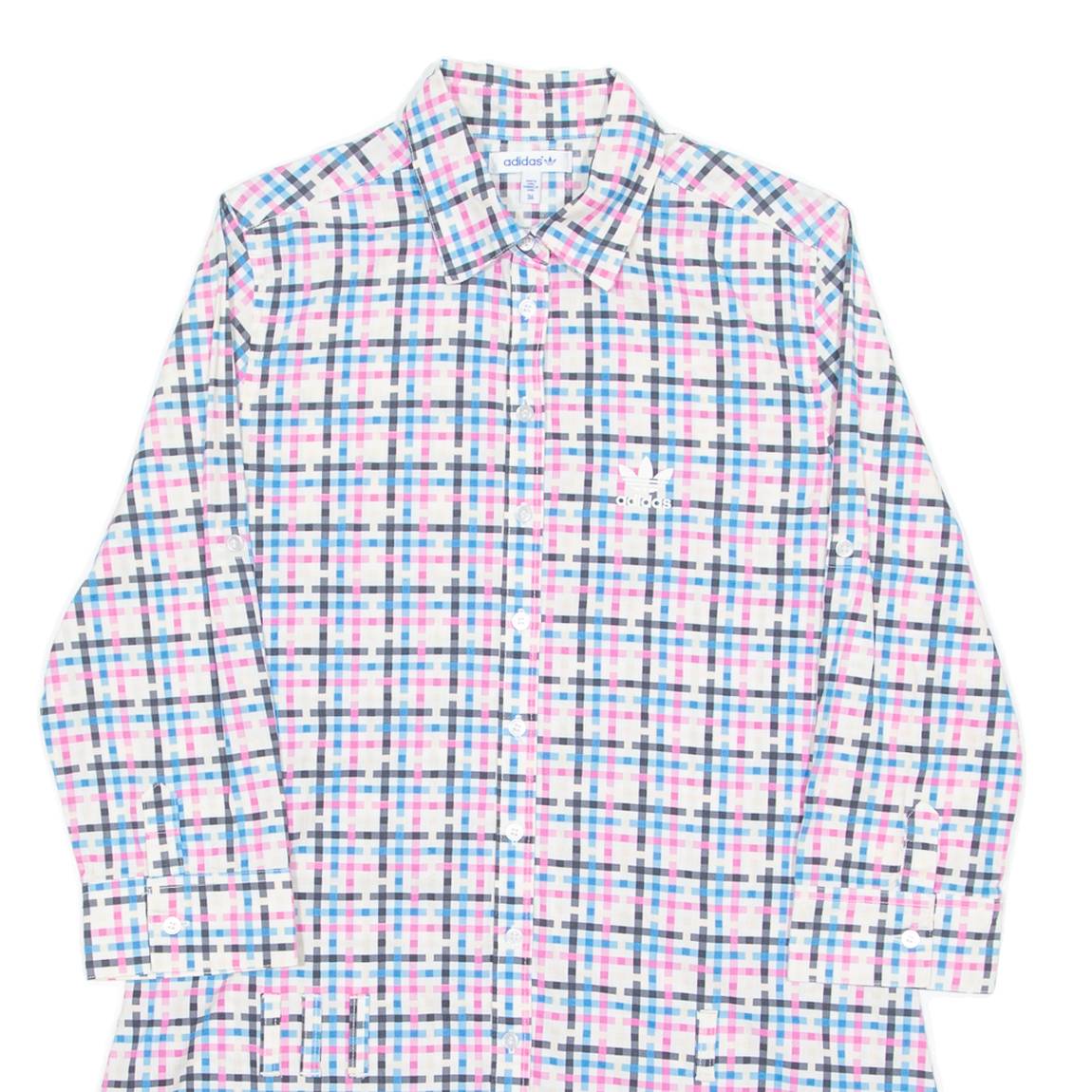 ADIDAS ORIGINALS Long Womens Shirt Pink Check 3/4 Sleeve S