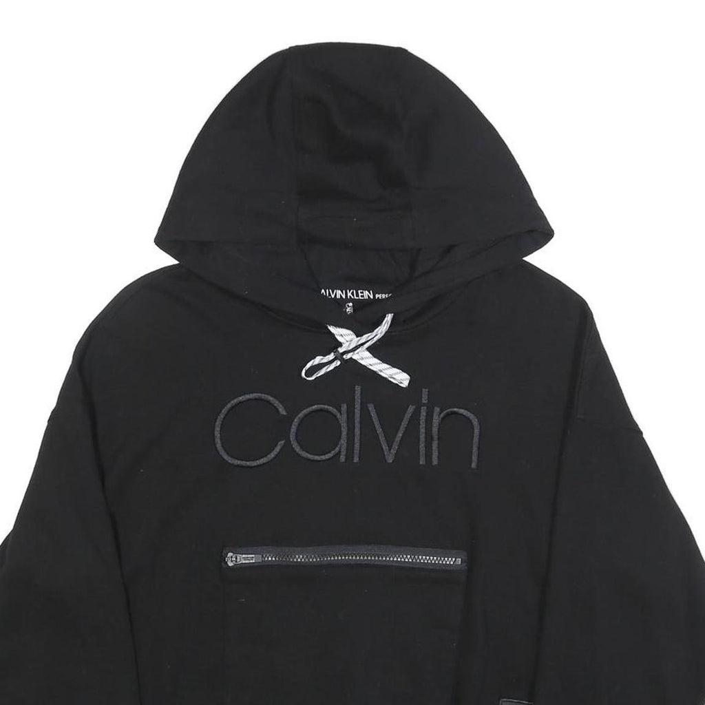 CALVIN KLEIN Womens Black Hoodie M Cotton Pullover Logo Zipped Pocket