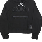CALVIN KLEIN Womens Black Hoodie M Cotton Pullover Logo Zipped Pocket