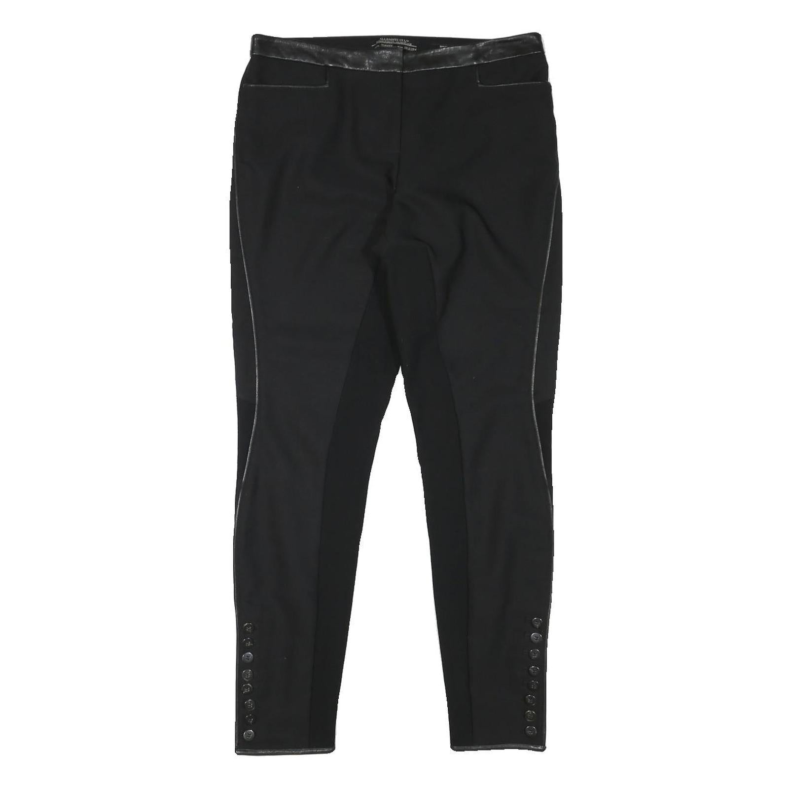 ALL SAINTS Womens Black Polyester Blend Slim Trousers W30 L28 Leather Trim Zip