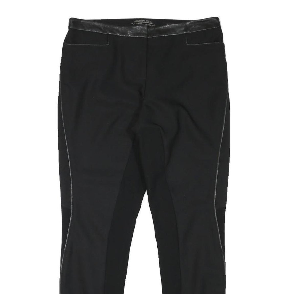 ALL SAINTS Womens Black Polyester Blend Slim Trousers W30 L28 Leather Trim Zip