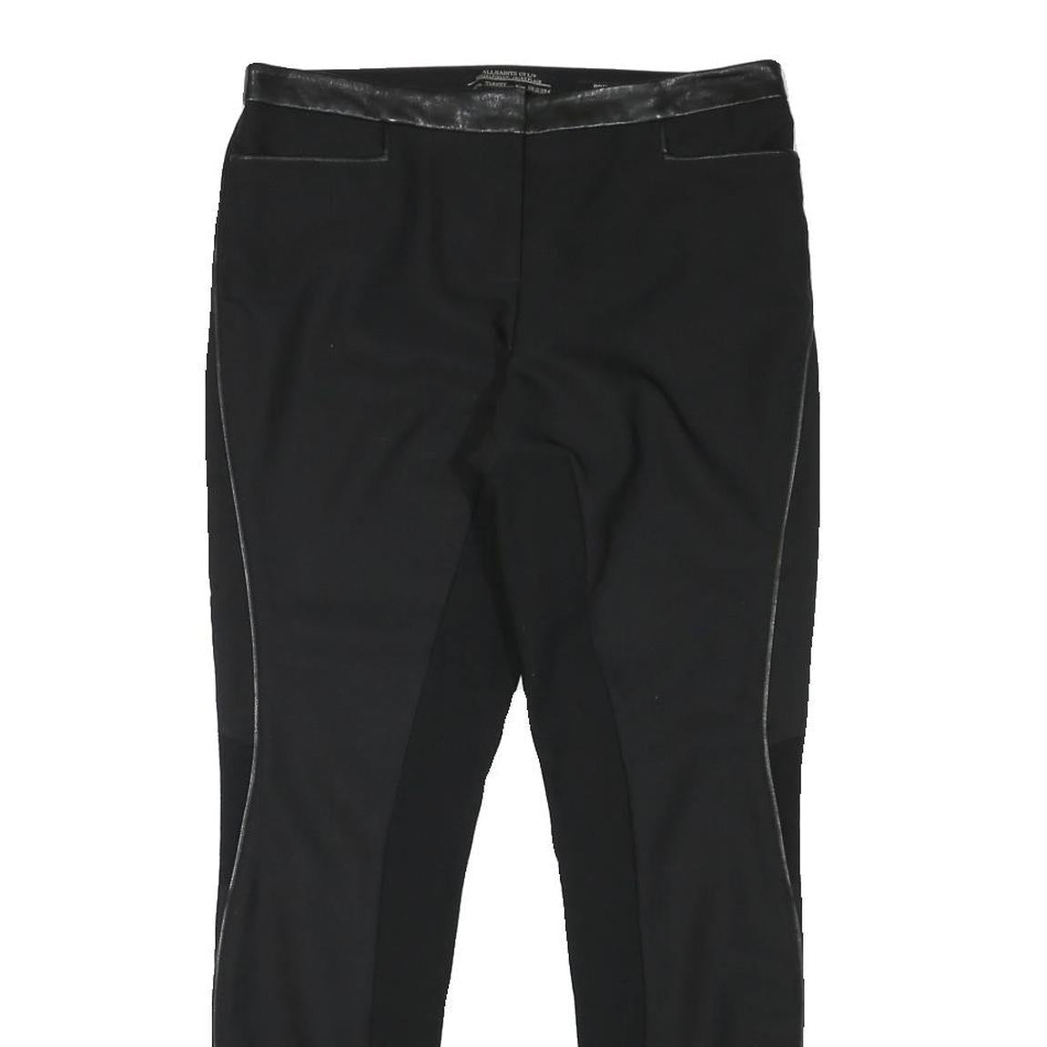 ALL SAINTS Womens Black Polyester Blend Slim Trousers W30 L28 Leather Trim Zip