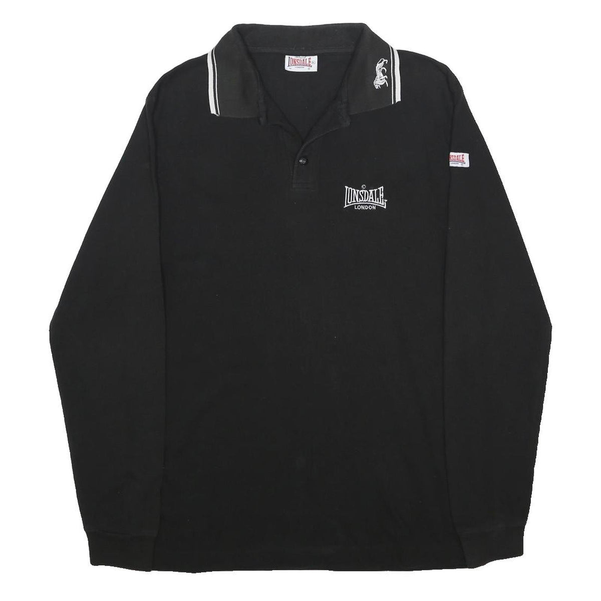LONSDALE Mens Black Long Sleeve XL Cotton Blend Logo Embroidered Polo Shirt