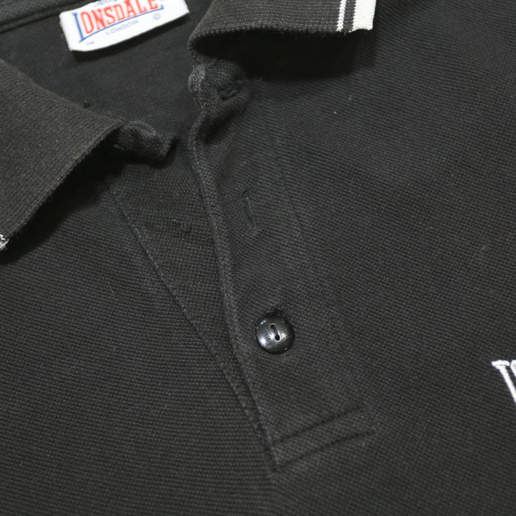 LONSDALE Mens Black Long Sleeve XL Cotton Blend Logo Embroidered Polo Shirt