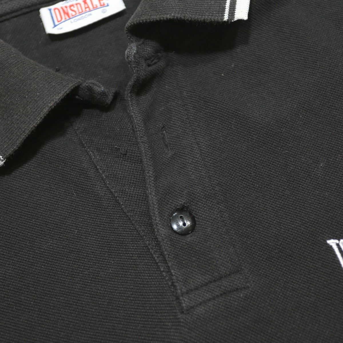LONSDALE Mens Black Long Sleeve XL Cotton Blend Logo Embroidered Polo Shirt
