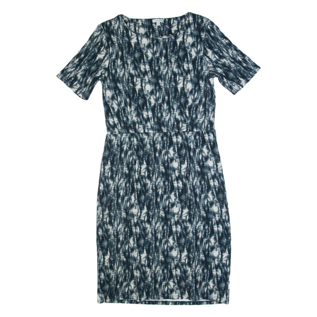 JIGSAW Womens Bodycon Dress Blue Crazy Pattern Short Sleeve Knee Length S