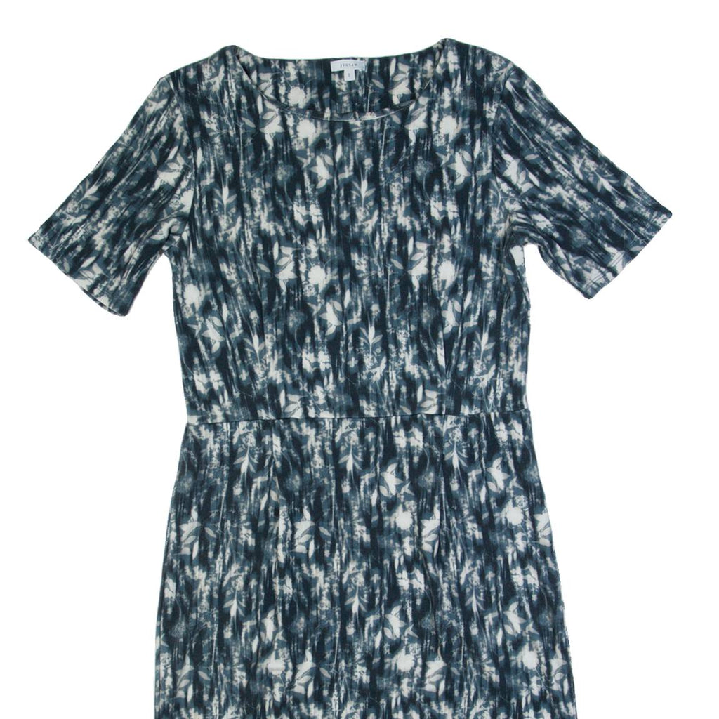 JIGSAW Womens Bodycon Dress Blue Crazy Pattern Short Sleeve Knee Length S
