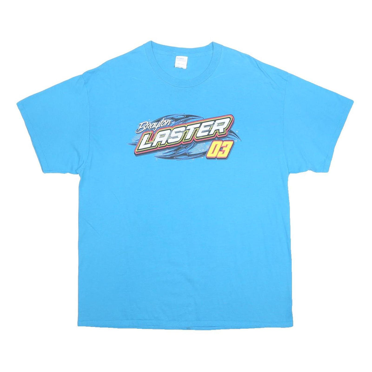 PORT & COMPANY Mens Blue Brayton Laster 03 Racing Graphic T-Shirt XL Crew Neck