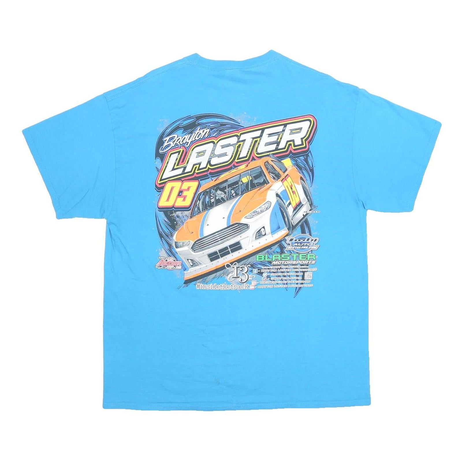 PORT & COMPANY Mens Blue Brayton Laster 03 Racing Graphic T-Shirt XL Crew Neck