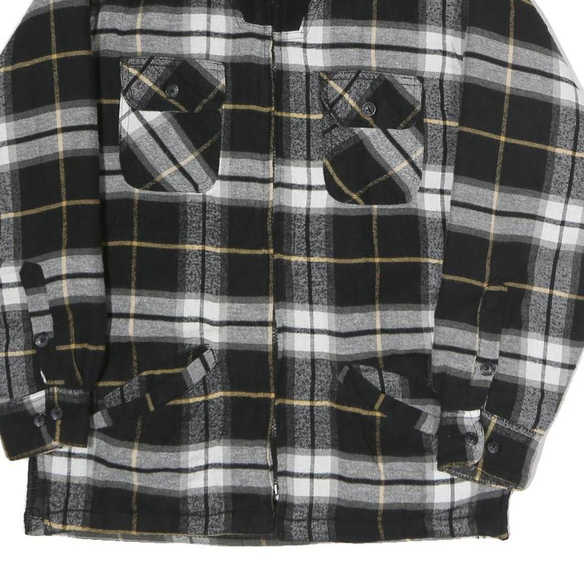 WORKERS Mens Black & White Check Cotton Blend Zip Jacket S Plaid Shirt Jacket