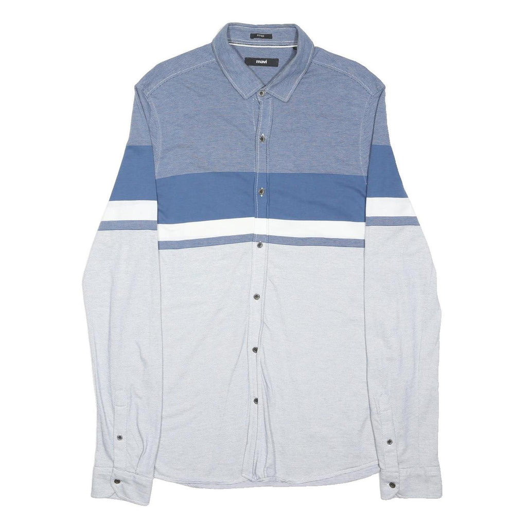 MAVI Mens Blue White Cotton Blend Long Sleeve Shirt XL Fitted Casual Button