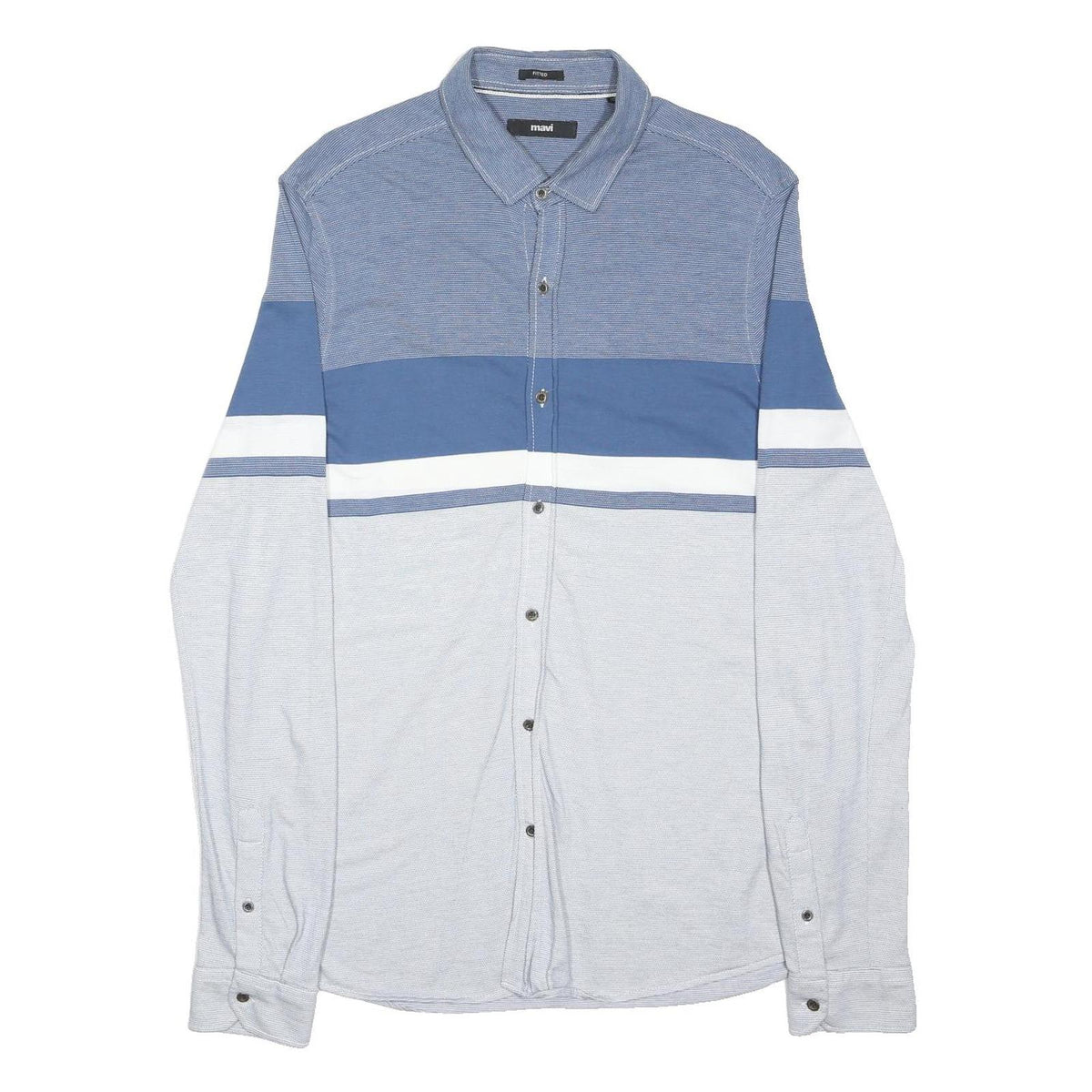 MAVI Mens Blue White Cotton Blend Long Sleeve Shirt XL Fitted Casual Button
