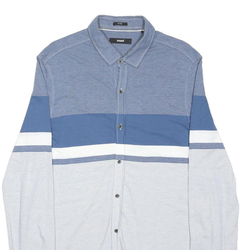 MAVI Mens Blue White Cotton Blend Long Sleeve Shirt XL Fitted Casual Button