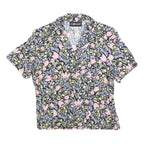 SAG HARBOR Womens Blue & Pink Floral Shirt Short Sleeve Button Neck M Cotton