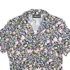 SAG HARBOR Womens Blue & Pink Floral Shirt Short Sleeve Button Neck M Cotton