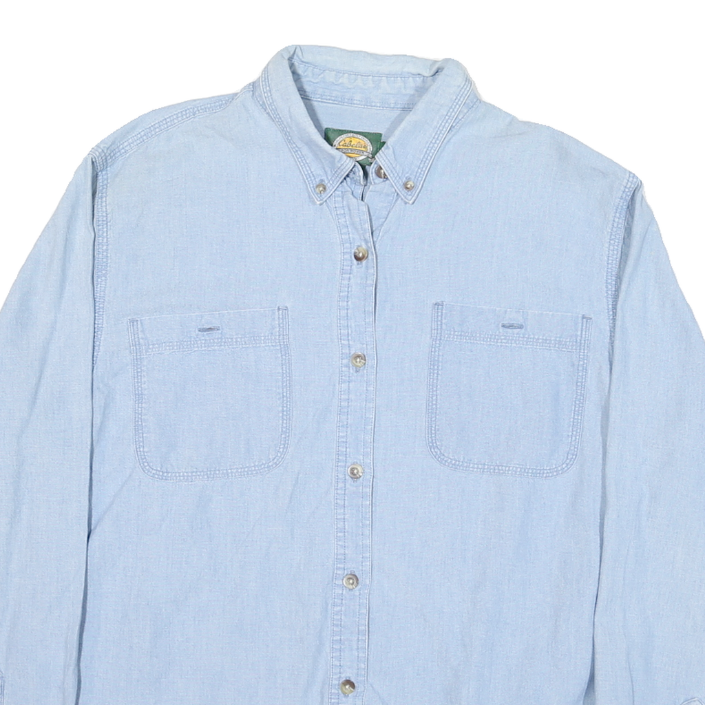 CABELAS Womens Blue Denim Shirt Long Sleeve Button L Casual Cotton Blend