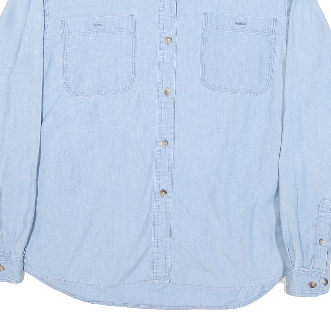 CABELAS Womens Blue Denim Shirt Long Sleeve Button L Casual Cotton Blend