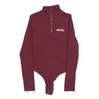 ELLESSE Womens Maroon Playsuit Plain Cotton Blend UK 10 Long Sleeve Zip Bodysuit