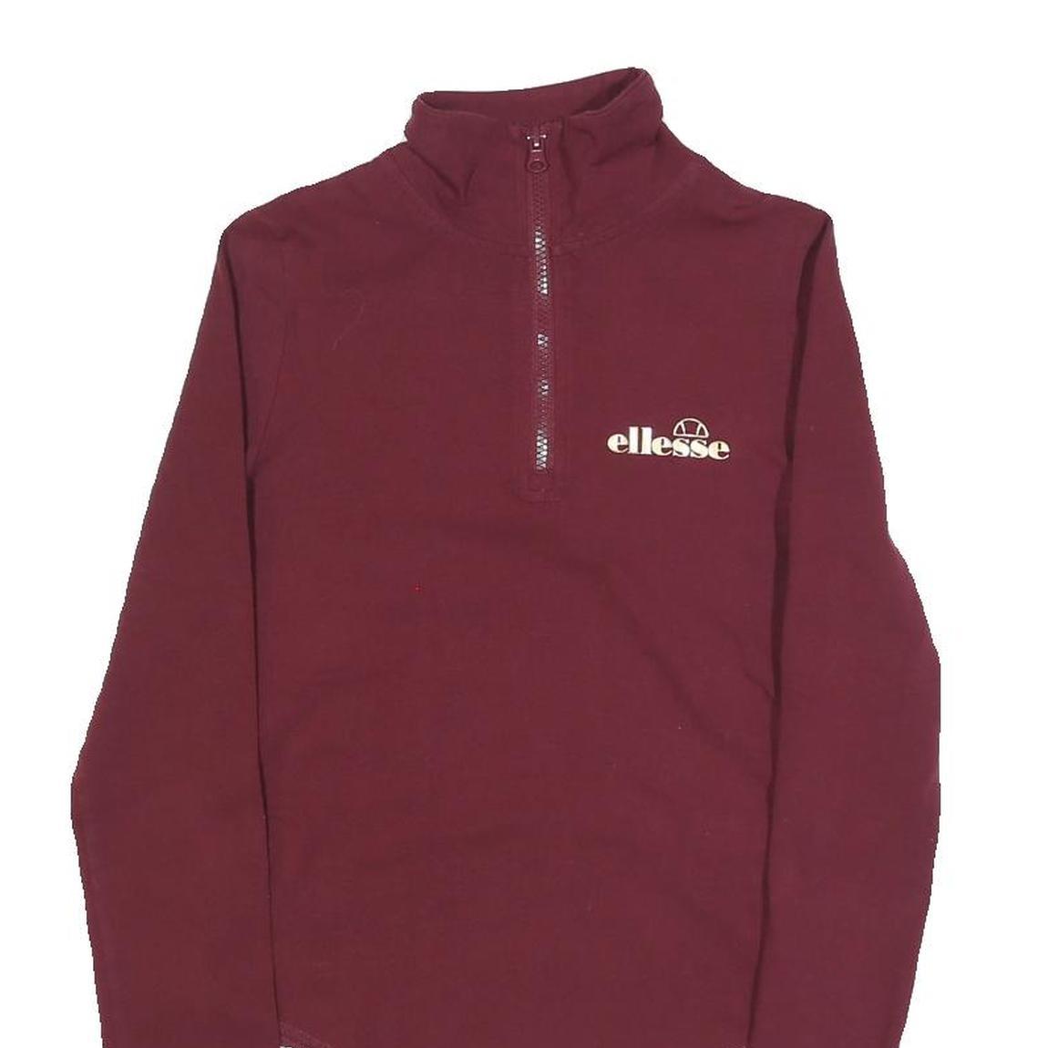 ELLESSE Womens Maroon Playsuit Plain Cotton Blend UK 10 Long Sleeve Zip Bodysuit