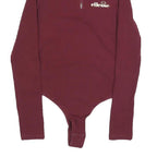ELLESSE Womens Maroon Playsuit Plain Cotton Blend UK 10 Long Sleeve Zip Bodysuit