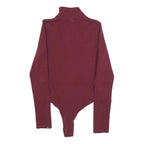 ELLESSE Womens Maroon Playsuit Plain Cotton Blend UK 10 Long Sleeve Zip Bodysuit