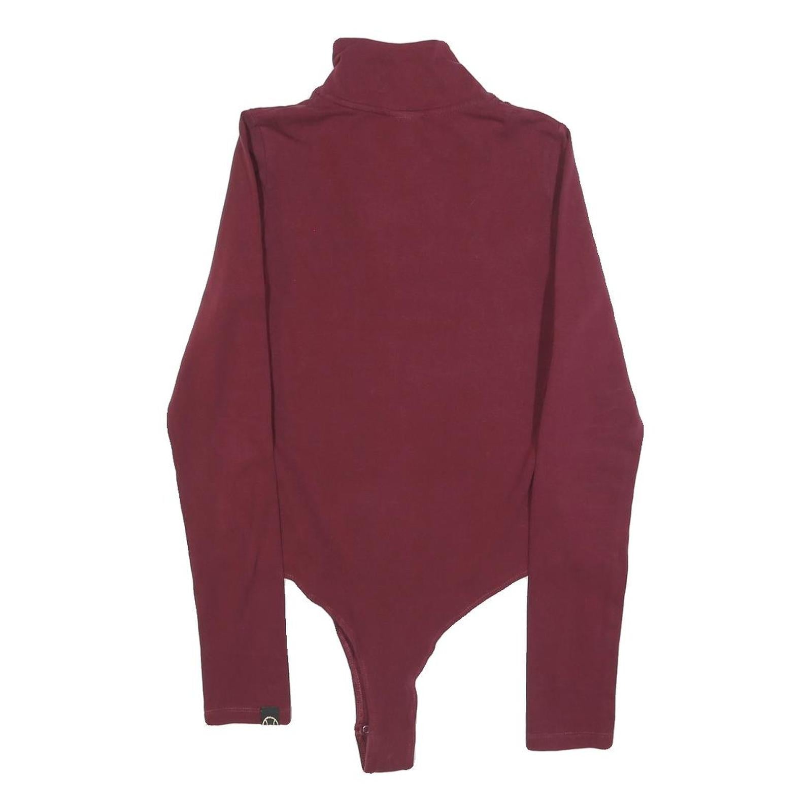 ELLESSE Womens Maroon Playsuit Plain Cotton Blend UK 10 Long Sleeve Zip Bodysuit