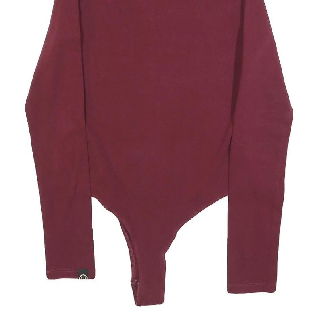 ELLESSE Womens Maroon Playsuit Plain Cotton Blend UK 10 Long Sleeve Zip Bodysuit