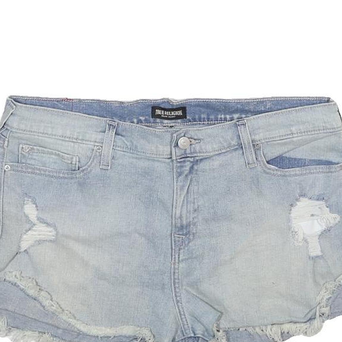 TRUE RELIGION Womens Denim Light Blue Distressed Shorts L W34 Casual Cotton