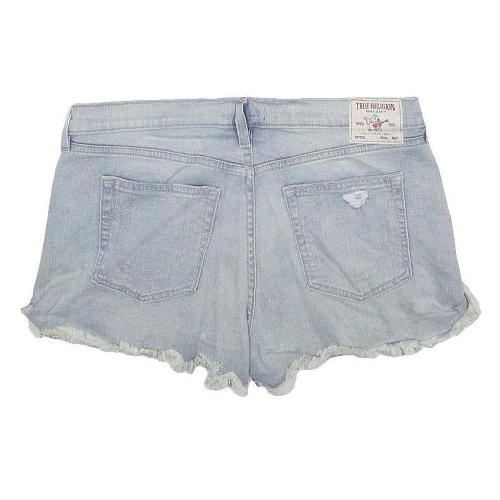 TRUE RELIGION Womens Denim Light Blue Distressed Shorts L W34 Casual Cotton