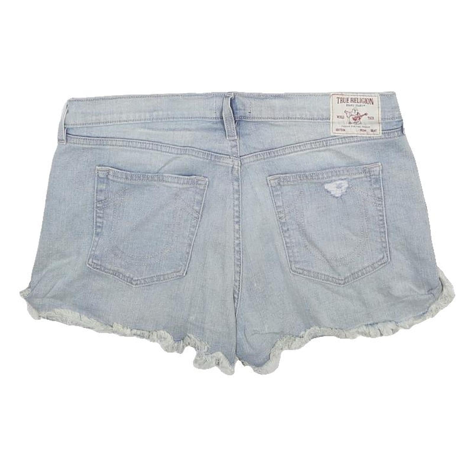 TRUE RELIGION Womens Denim Light Blue Distressed Shorts L W34 Casual Cotton