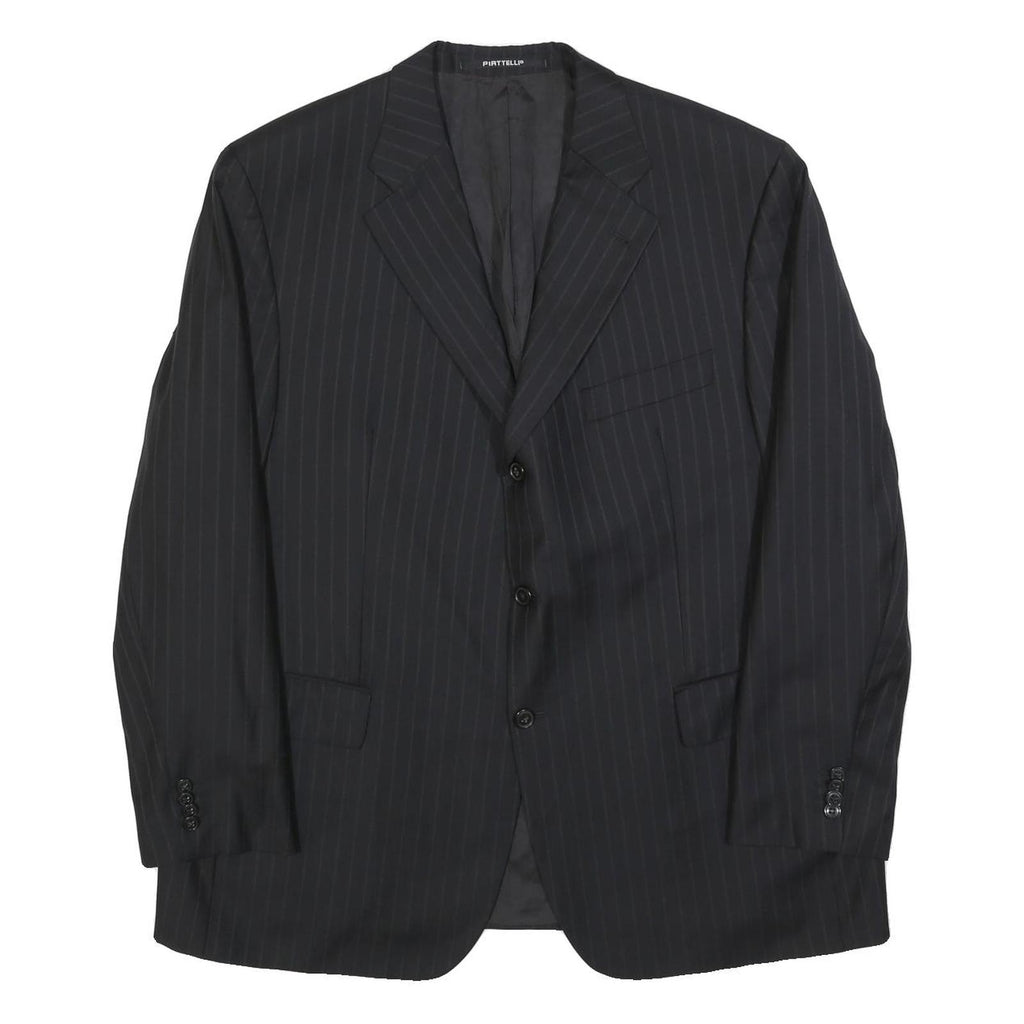 PIATTELLI Mens Black XL Wool Pinstripe Blazer Jacket Button Closure